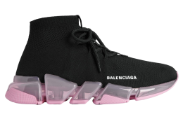 Balenciaga Speed 2.0 Lace Up Full Clear Sole Recycled Knit WMNS Black / Light Pink
