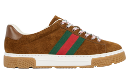 Gucci Ace With Web Brown Suede