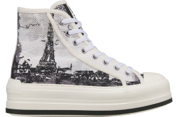 Walkndior High-Top Platform Cotton Embroidered / White (Paris)